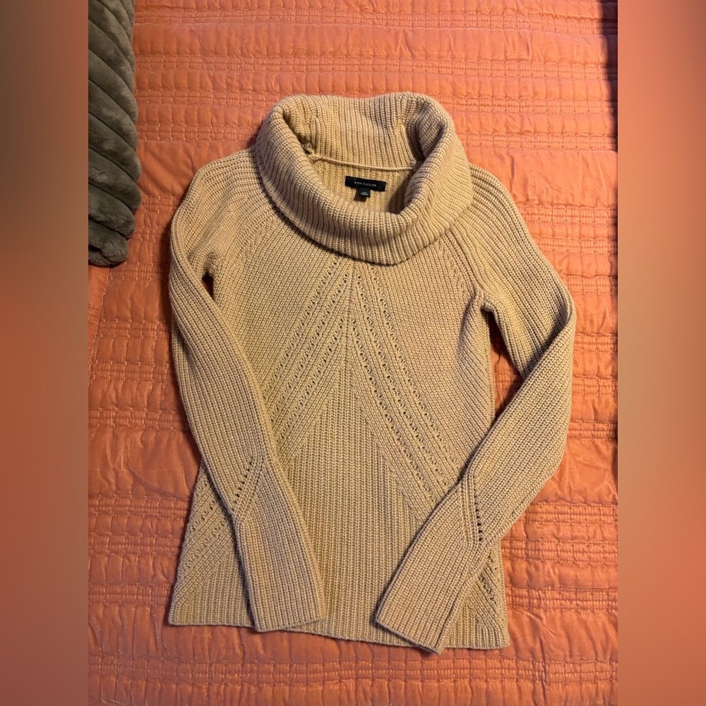 Ann Taylor Camel Cowl Neck Cashmere Blend Sweater, Like New